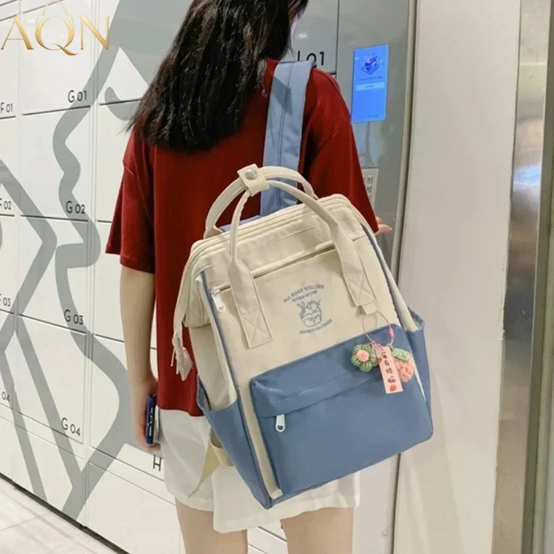 Tas Ransel Anti Air AQN, Tas Sekolah Lucu, Paduan Warna Sederhana, Kapasitas Besar, untuk Liburan, Olahraga, dan Perjalanan, Penyimpanan untuk Siswa