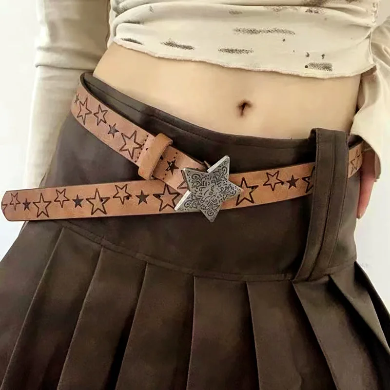 

Y2k Spicy Girl Instagram Five Pointed Star Pattern Star Belt Versatile Thin Belt Nightclub Decoration With Skirt Women's Belt