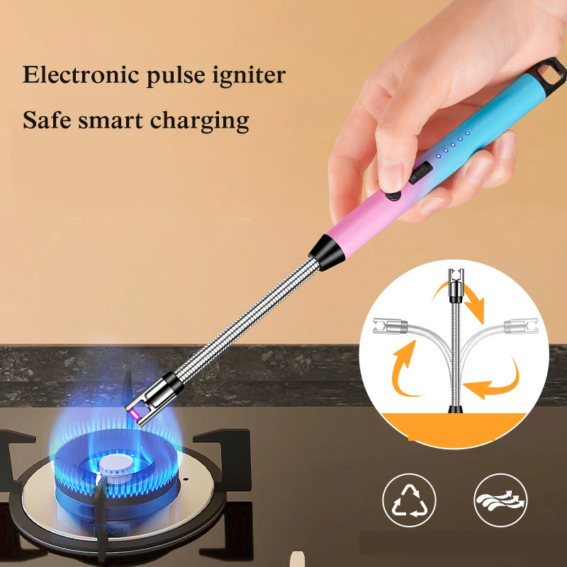 2024 New Gradient Color High-End Electronic Pulse Igniter Portable Kitchen Candle Aromatherapy Gas Stove Special Lighter