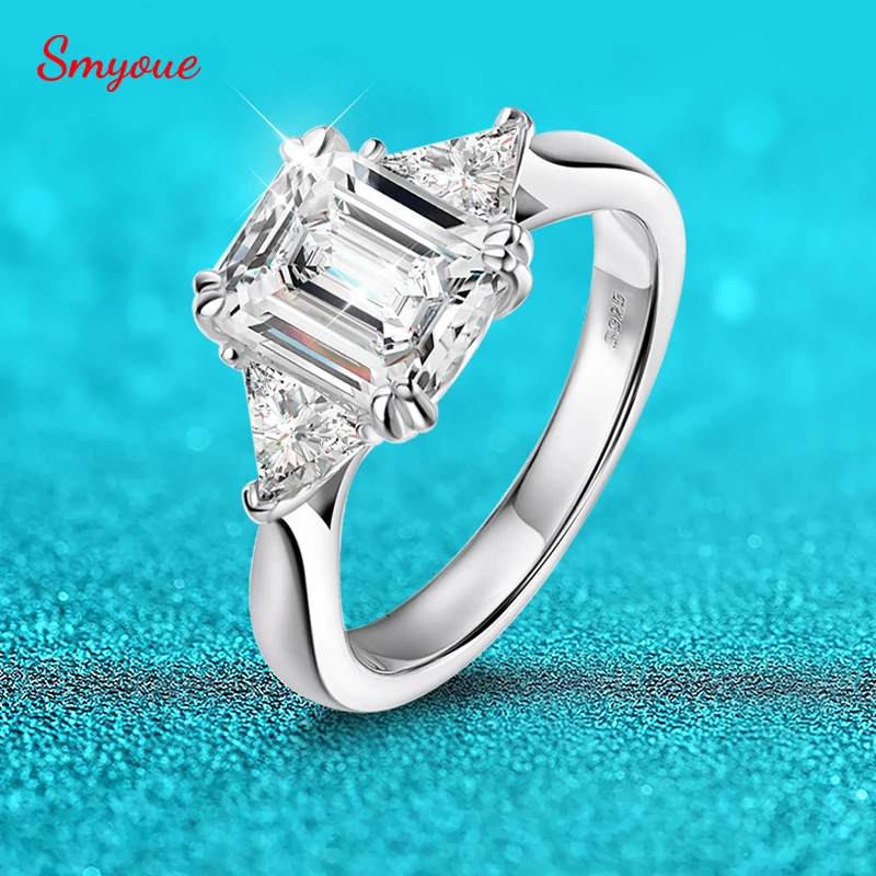 

Smyoue 5cttw Emerald Cut Wedding Moissanite Rings for Women Luxury Bride Lab Diamond Rings 925 Sterling Silver Certified Band