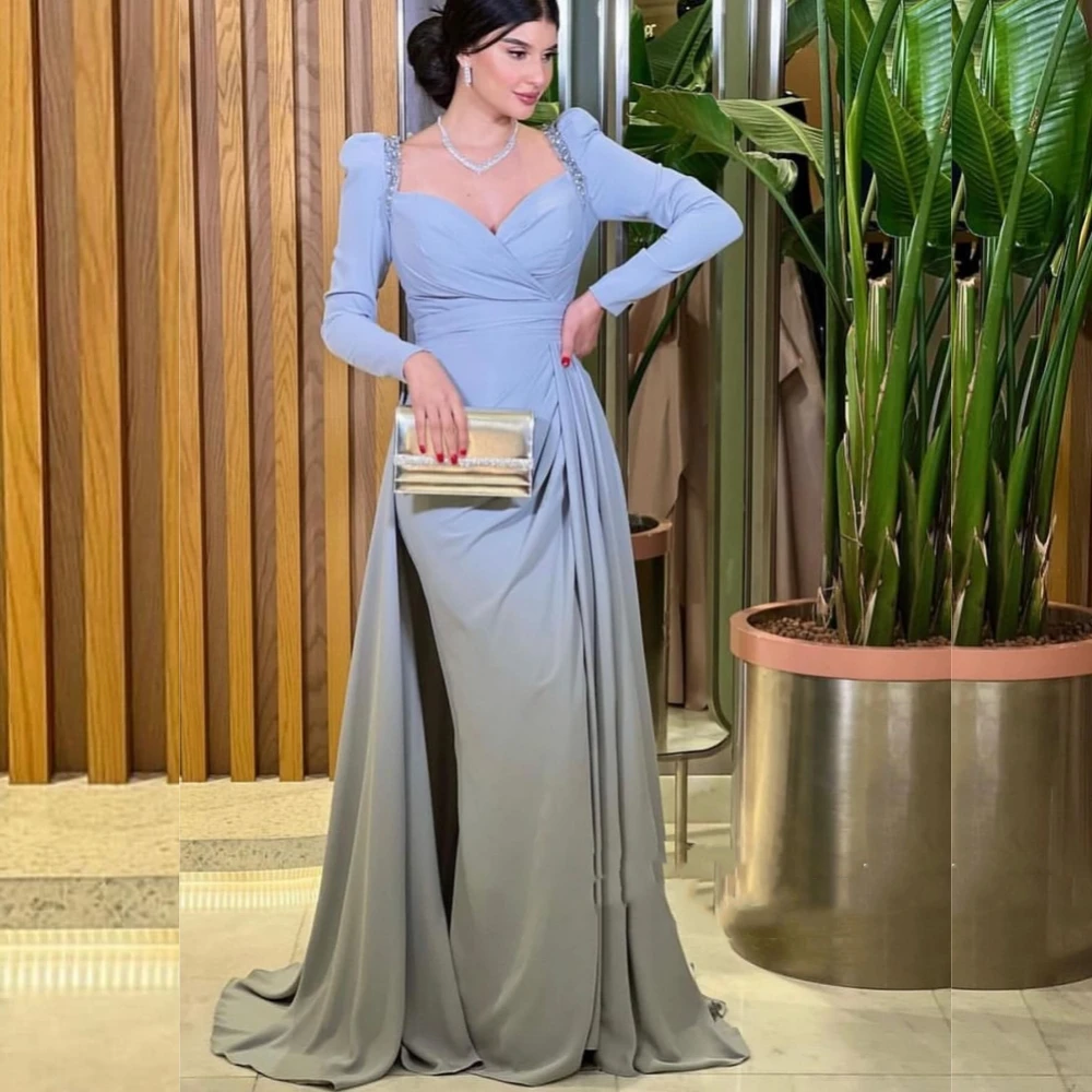 Jiayigong  Jersey Pleat  Sheath Square Neck Bespoke Occasion Gown Long Dresses Saudi Arabia