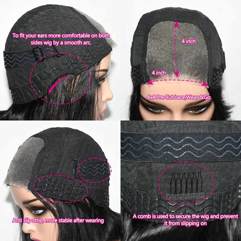 Glueless Wigs Human Hair Ready To Wear Bone Straight Lace Front Wigs Human Hair 4x4 6x4 Pre Cut Hd Lace Closure Wigs For Women 2-5 Days Delivery