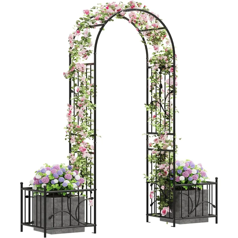 

Metal Garden Arbor with Planter Boxes, 86" H Outdoor Lawn Arch for Climbing Plants, Roses, Vines, Wedding Archway Party Decor f
