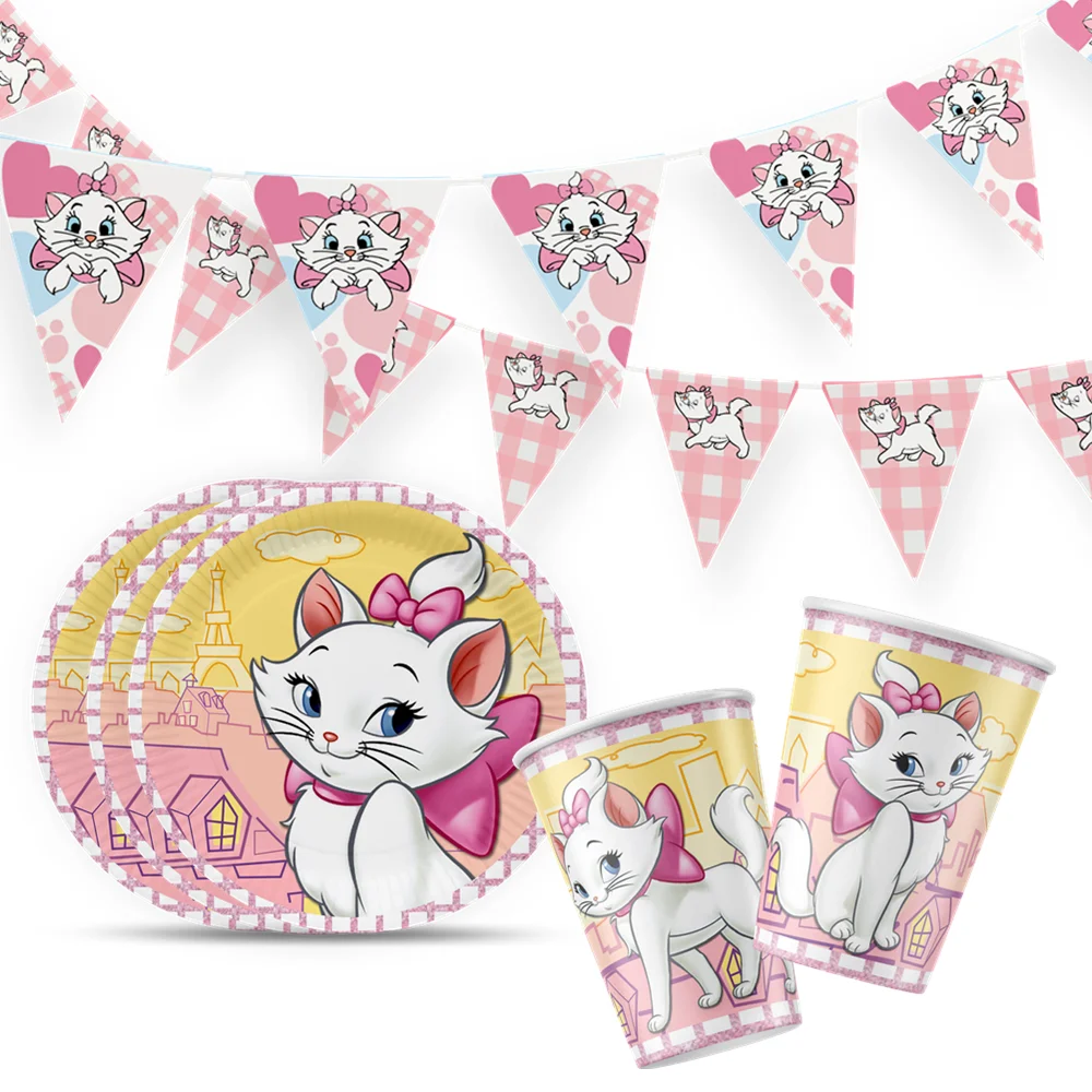 Różowy Marie Cat Jednorazowa dziewczyna Happy Birthday Party Supplies Foliowy balon Kubek Talerz Baby Shower Disney The AristoCats Dekoracja