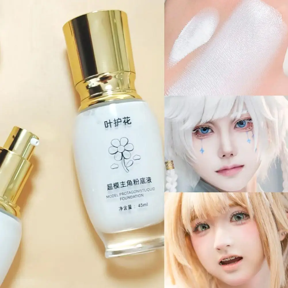 Fondotinta liquido bianco puro da 45 ml, crema bianca a copertura totale, duraturo, per il festival cosplay di Halloween F1G2