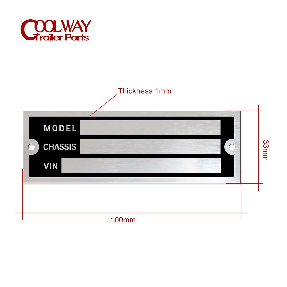 100 X 33mm Aluminum Trailer VIN Chassis Model Serial ID Tag Plate Data Car Truck Hot Rod Equipment Caravan RV Camper Parts