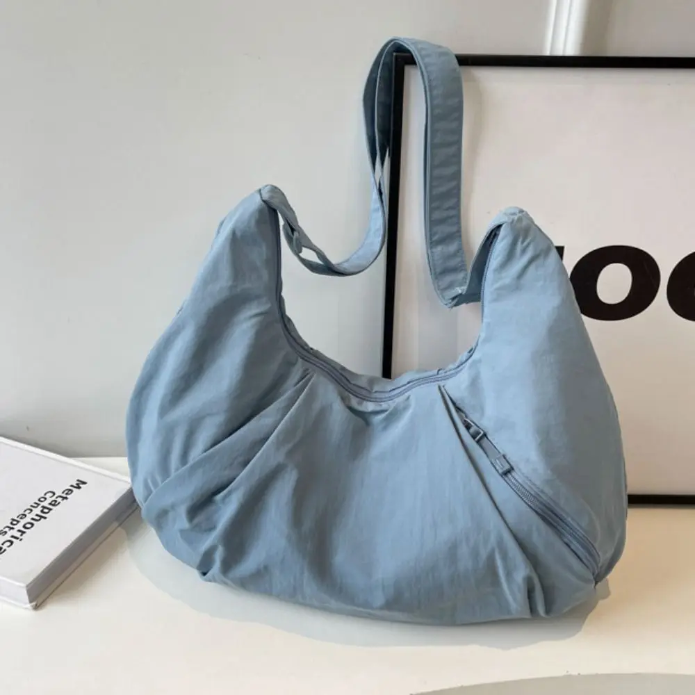 

Korean Style Nylon Shoulder Bag Tote Bag Large Capacity Casual Dumpling Bag Solid Color Fold Oxford Cloth Underarm Bag Travel