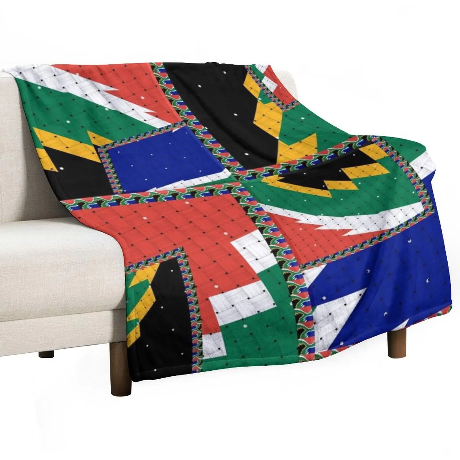 Attractive original abstract geometric artwork, inspired by the South African flag in a vintage style. Throw Blanket