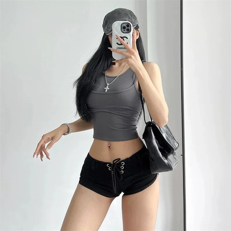 ストラップデザイン サマー 無地 レディース ミニショーツ クールガール ブリーフ ファッション カジュアル 女性 セクシー スリムフィット ウルトラショートパンツ