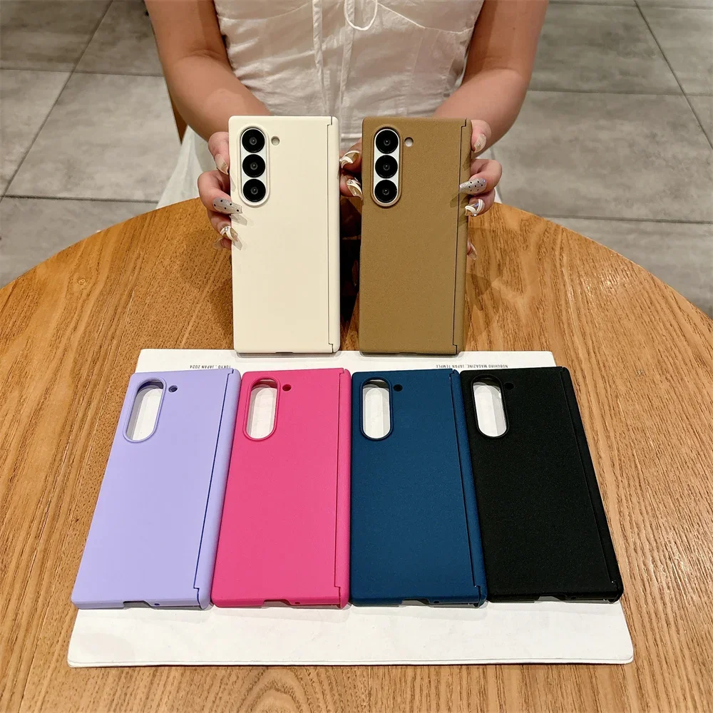 حافظة هاتف فاخرة بلون سادة لهاتف سامسونج جالاكسي Z Fold 7 6 5 محور مفصلي مقاوم للصدمات غلاف صلب للكمبيوتر الشخصي (الغطاء الخلفي فقط)