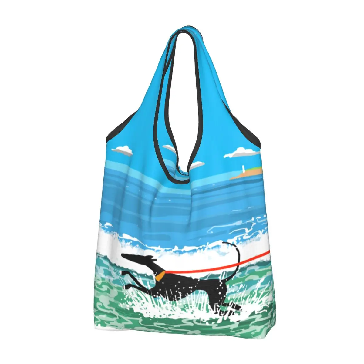 

Сумки для покупок Hounds Running In The Sea Shopping Bags Kawaii Shopper Tote, сумка через плечо, вместительная Портативная сумка