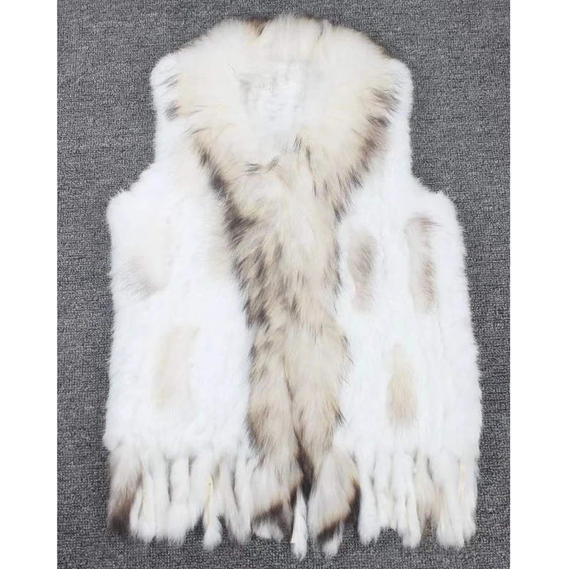 5 Colors Short Beggar Shirt Russian Women Rabbit Fur Classic Woven Tassel V-Neck Gilet Ladies Real Fur Coat Veste Sans Manche