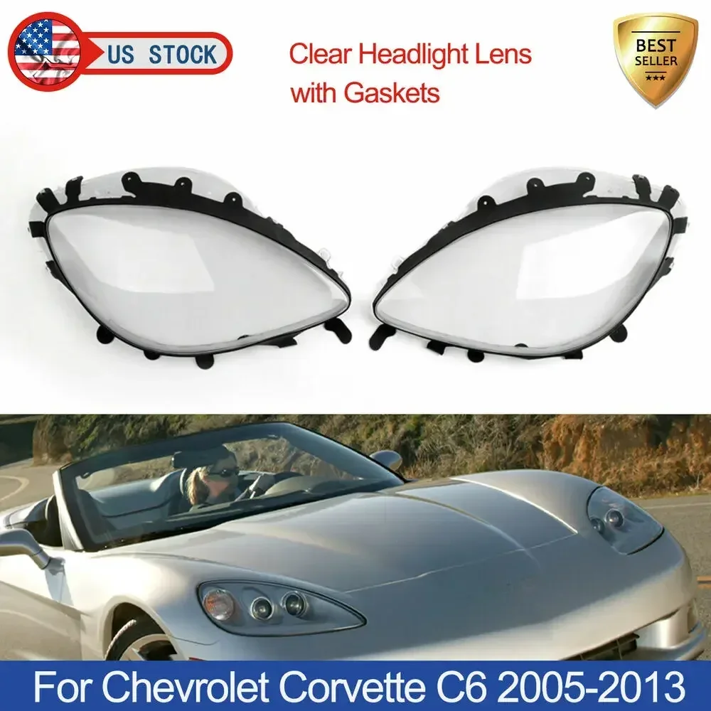 For Corvette C6 2005-2013 Clear Headlight Lens Cover Headlamp Shell with Gaskets Auto Head Lamp light Cover