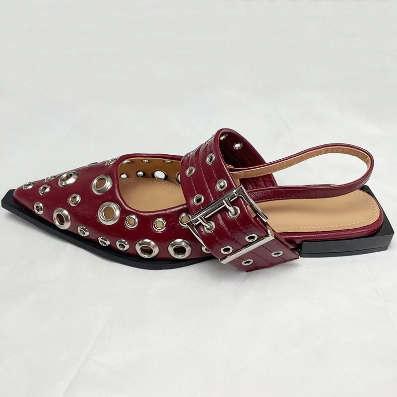 Big Size Luxury Women Flats Sandals Shoes Female Casual Buckle Strap Fashion Pointed Toe Ladies Sandals Shoes Slingback