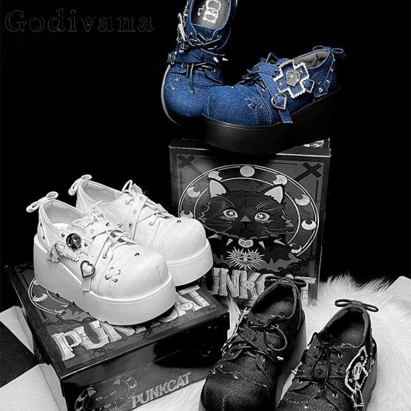 

Punk Style Thick Soled Height Increasing Shoes Female Subculture Y2K Hot Girl Lolita Shoes Japanese Black Women's Shoes