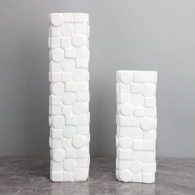 Creative Nordic Vases Minimalist Living Room Tabletop Art Flower Vase Office Bedroom Ornament Embossed Square Resin Vases
