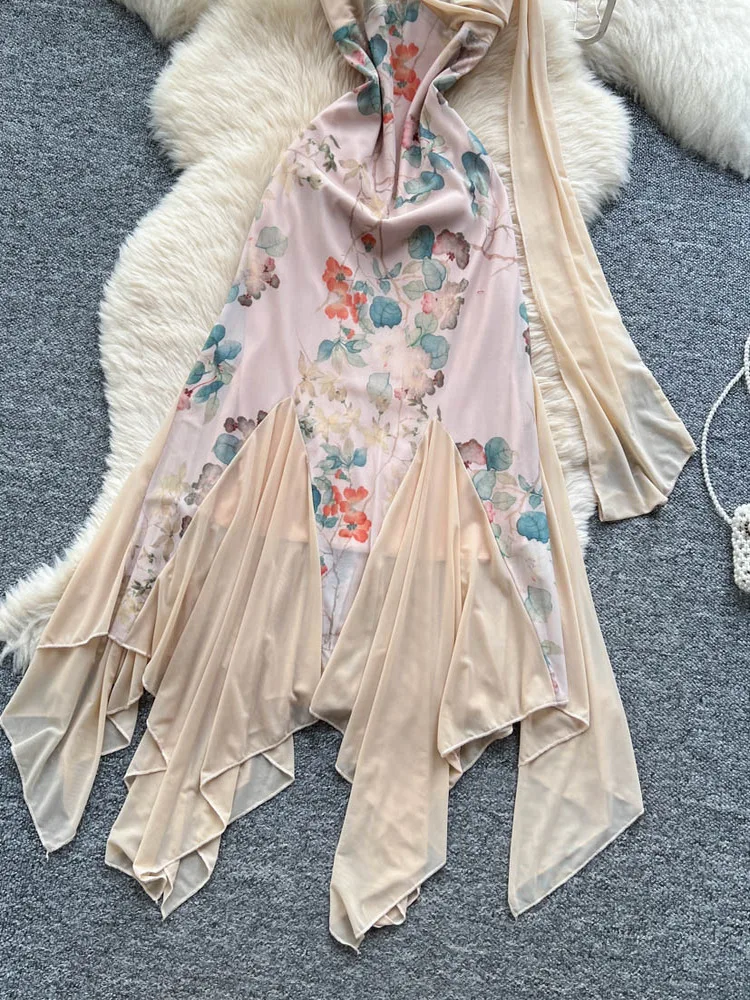 الفرنسية Sle عالية الخصر ألف خط الدكتور الصيف Vaion المرأة خارج أولدر تنورة طويلة مطبوعة لي تصميم Netie غير المتكافئة