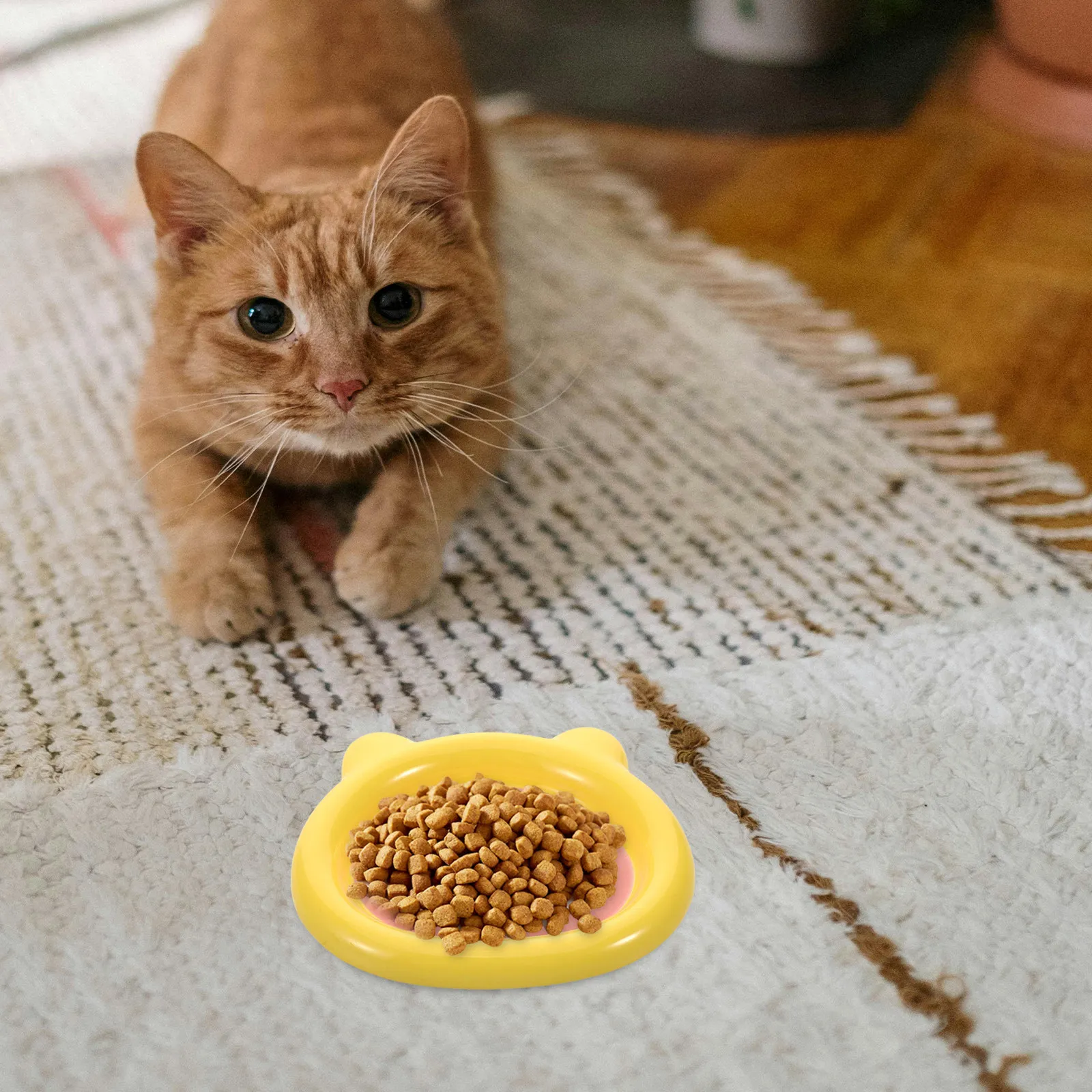 Tazón de Cerámica para Comida de Gatos, Diseño Bajo para Proteger las Bigotes, Fácil de Limpiar, Base Estable, Apto para Gatos de Interior y Perros Pequeños, para Comida y Agua