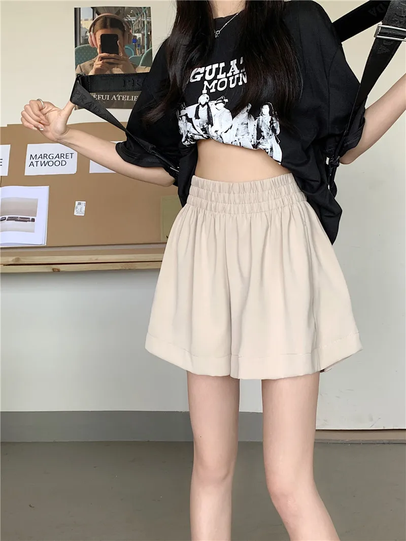 Women's Summer Thin Short Pants Elastic Waist Pure Color Large Size Breathable Wide Leg Loose Slimming Casual Versatile Hot P...