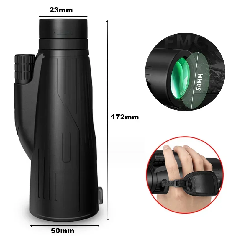 12x50 HD ZOOM Powerful Monocular Telescope Portable Binoculars Long Range Telescope Hunting Camping With Tripod Phone Clip