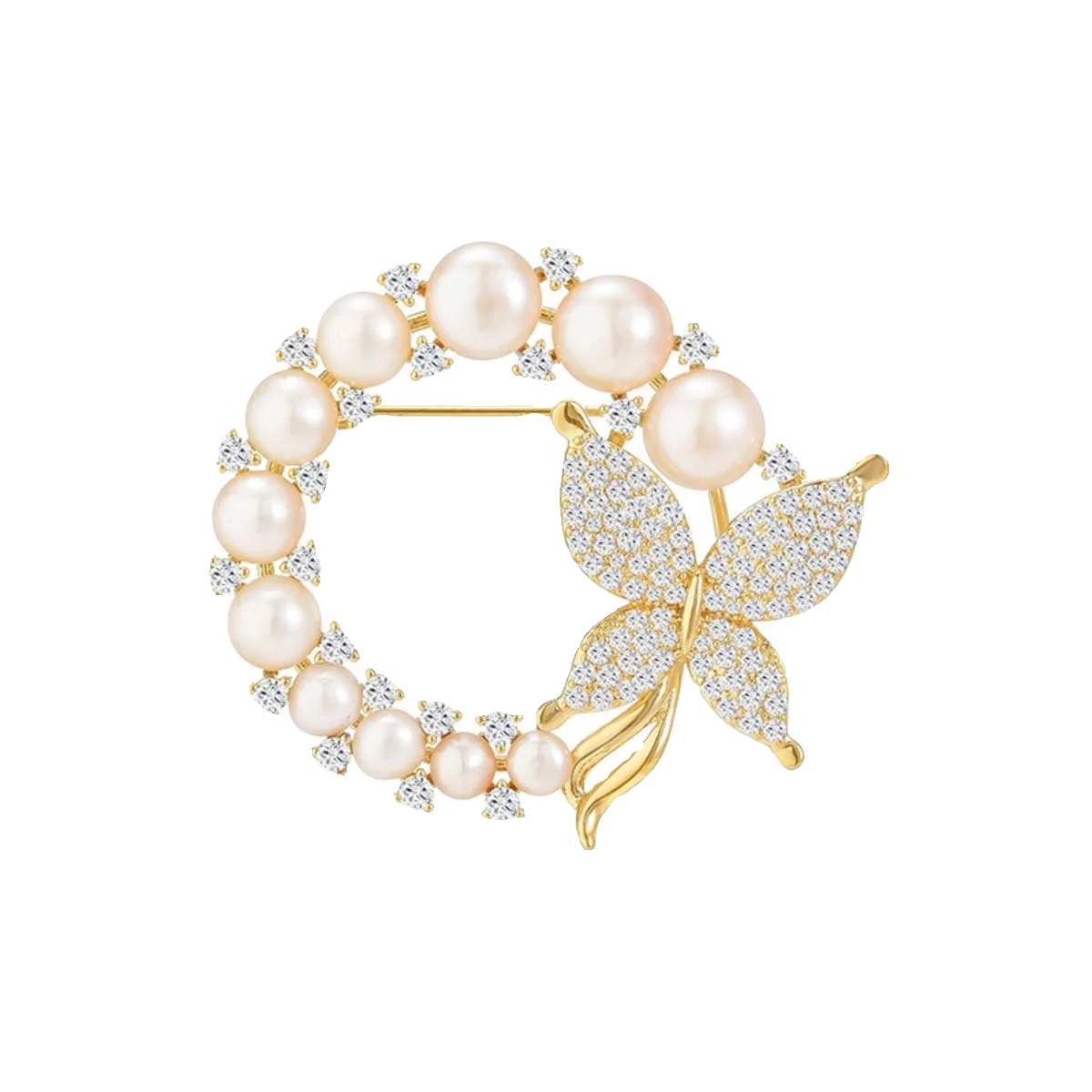 

Real gold electroplated butterfly pearl brooch, suit jacket, corsage fixed clothes pin