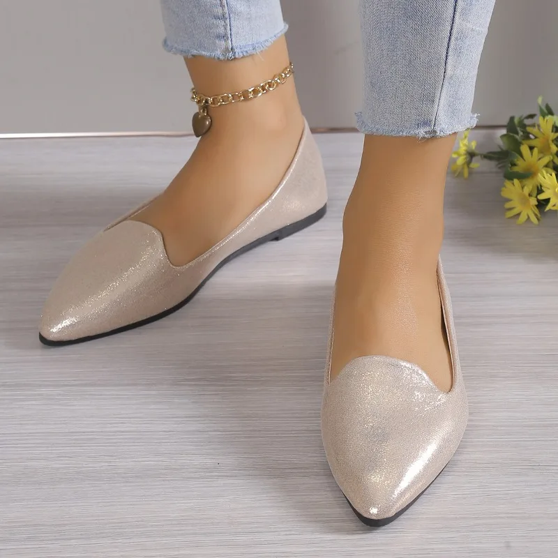 Spitze Zehen metallische flache Damen wohnungen leichte prägnante Slipper Sepatu Slip auf Wanita leichte tägliche Arbeit Balletts chuhe 36-43