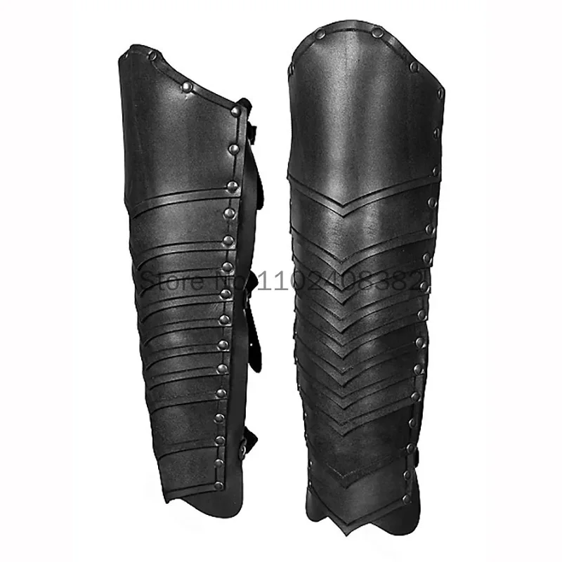 Armadura de pierna de cuero Larp para hombres, traje de caballero Medieval, gótico, Greaves, medio Chaps, Kit de Cosplay, cubierta de botas de jinete