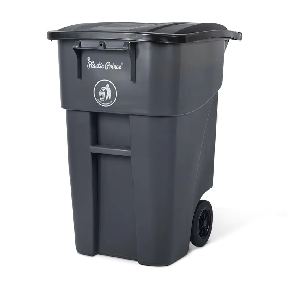 

50 Gallon Heavy-Duty Outdoor Trash Bin with Lid and Wheels, Gray