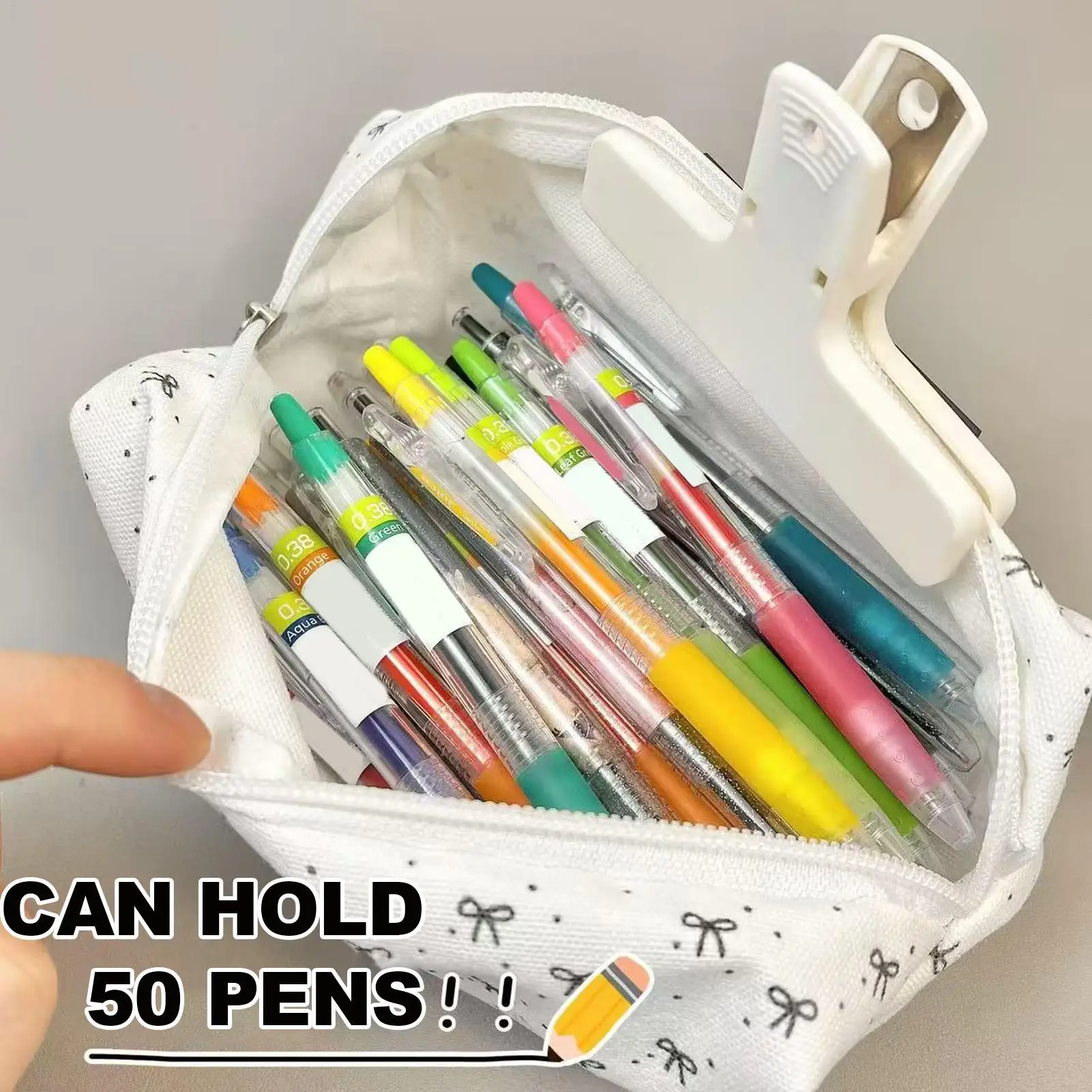 Bolsa para bolígrafos de gran capacidad, estuche para lápices con patrón de lazo, organizador de papelería portátil para adolescentes, universitarios, niños, manualidades escolares, viajes