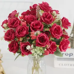 Rose Artificial Flowers Bouquet Fake Flower for Home Room Decor Garden Wedding Marriage Party Decoration Outdoor Bride Bouquet