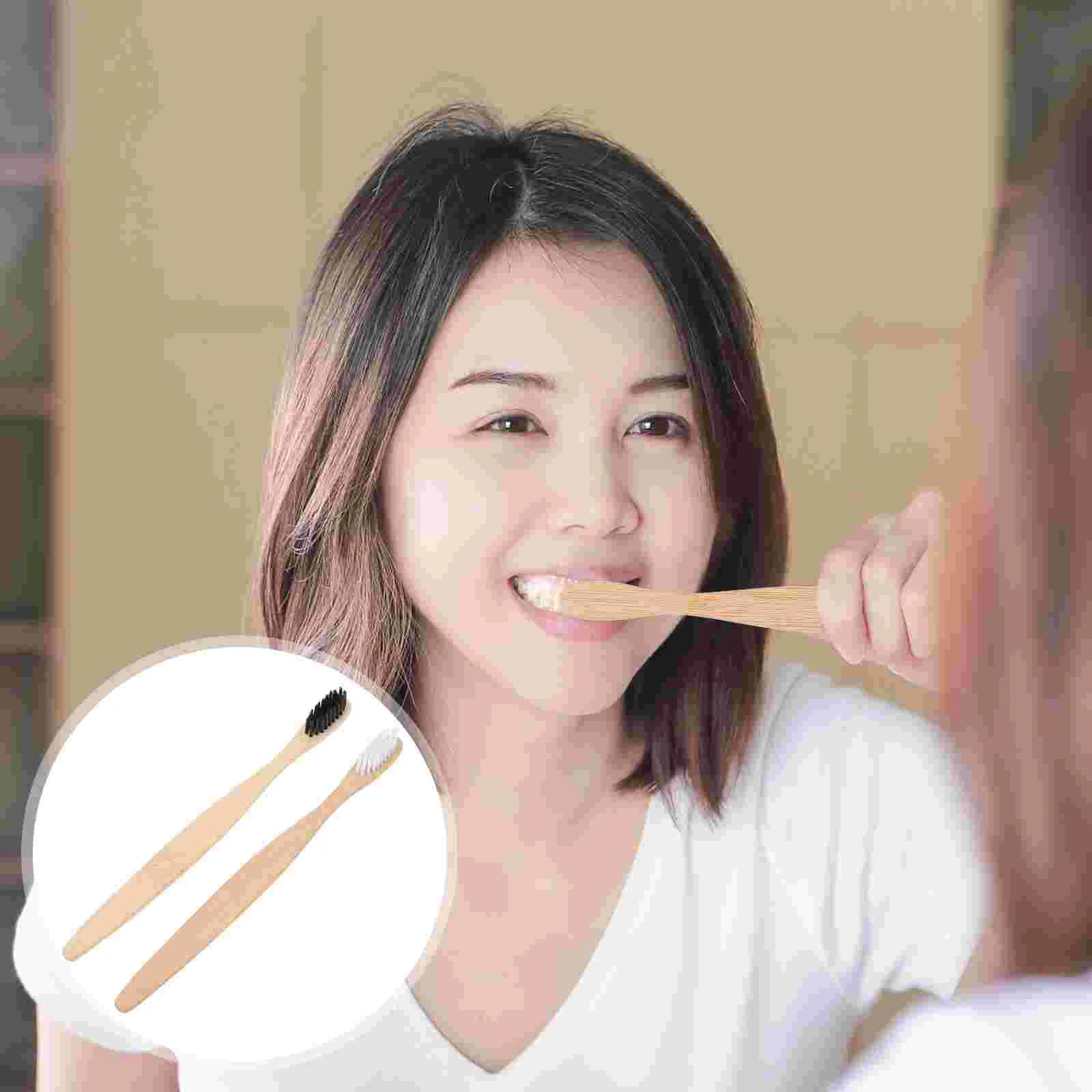 Kit Bamboo Toothbrush Soft Bristle Natural Flexible Bristles Portable Heads Adult Travel