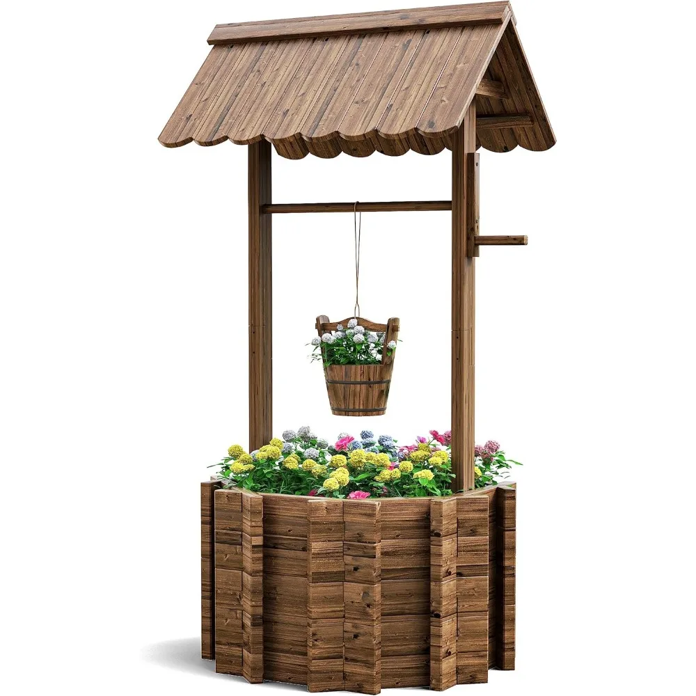 

Wishing Wells for Outside, Wooden Wishing Well Planter for Yard, Upgrade Wishing Well with 4 Reinforced Rod & Hanging Bu