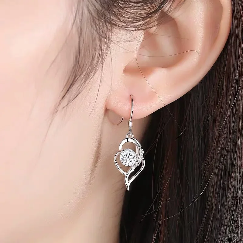 Boucle D’oreille Femmes Silver Women's Fashion Jewelry New Crystal Zircon Heart Drop Earring Earrrings New In Woman Piercing