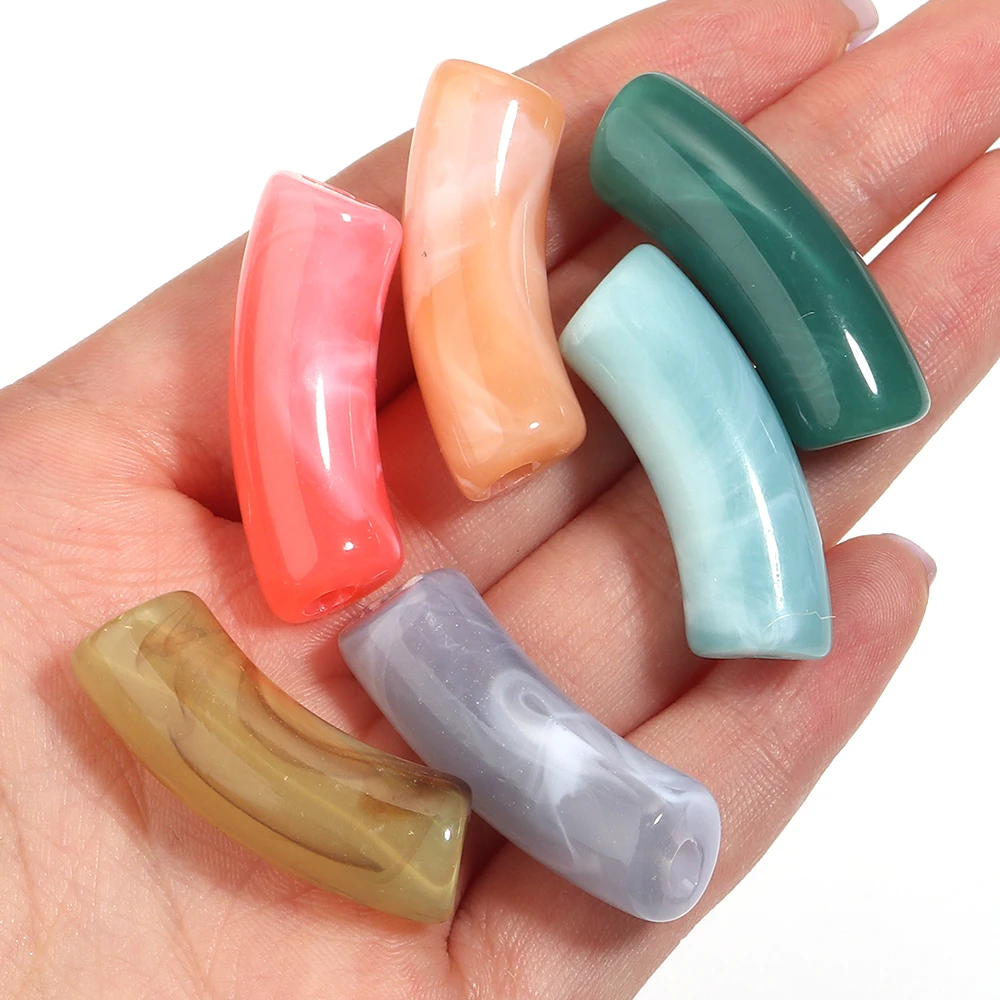 

20/120pcs Acrylic 11MM Bamboo Tube Beads Solid Color Chunky Bent Pipe Loose Bead for DIY Decoration Making Accessories