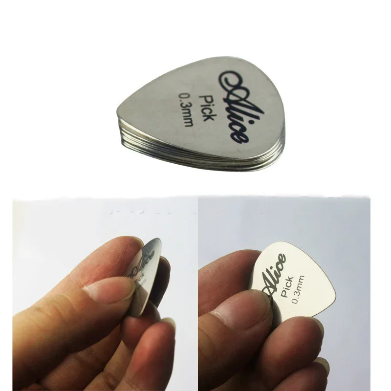 Hot Sale 10/5Pcs Metal Guitar Pick 0.3mm Durable Thin Silver Color Professional Bass Ukelele Finger Guitar Picks Accessories