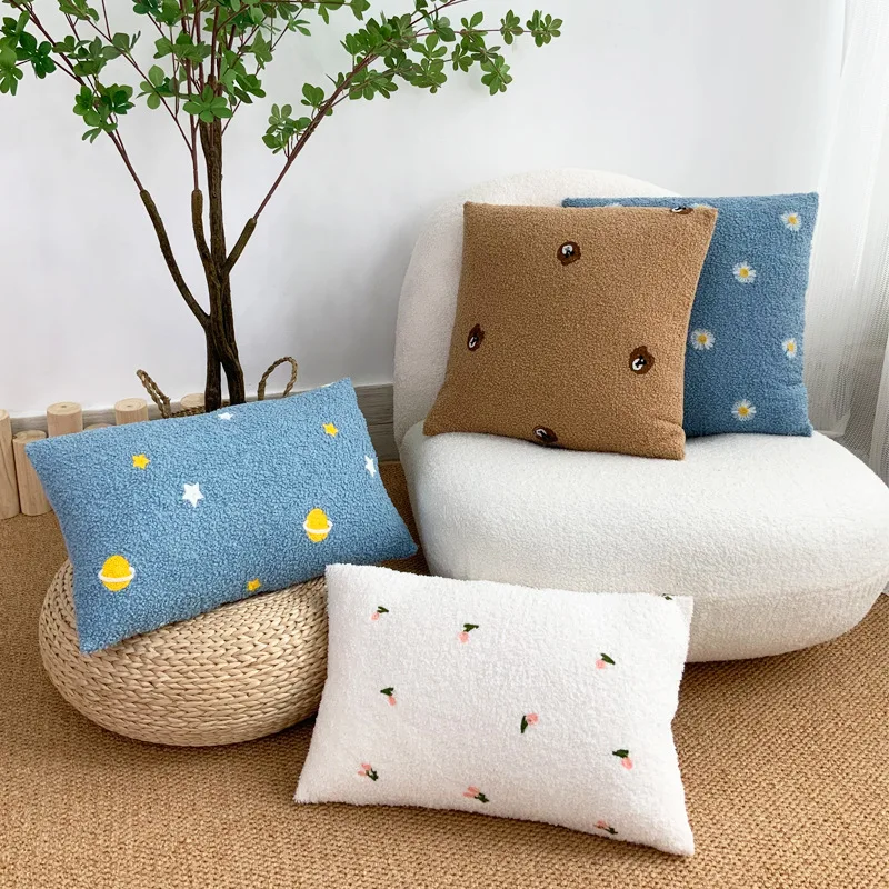 

30x50/45x45cm Fleece Embroidered Throw Pillow Cover Modern Simple Room Decoration Cute Bed Sofa Cushion Cover Star Pillowcase