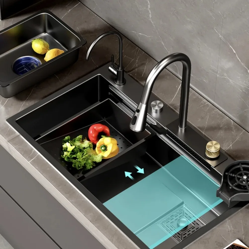 Rindance-fregadero de cocina de acero inoxidable, lavabo grande de un solo cuenco, fregadero debajo de la encimera, grifo de montaje superior,