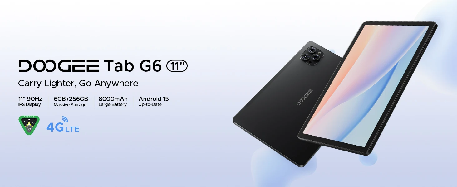 DOOGEE Tab G6 Tablet PC 30GB 256GB Dual Speakers 11'' HD Display Unisoc T7250 Widevine L1 8000mAh Battery Android 16 2 in 1 Smart Pad