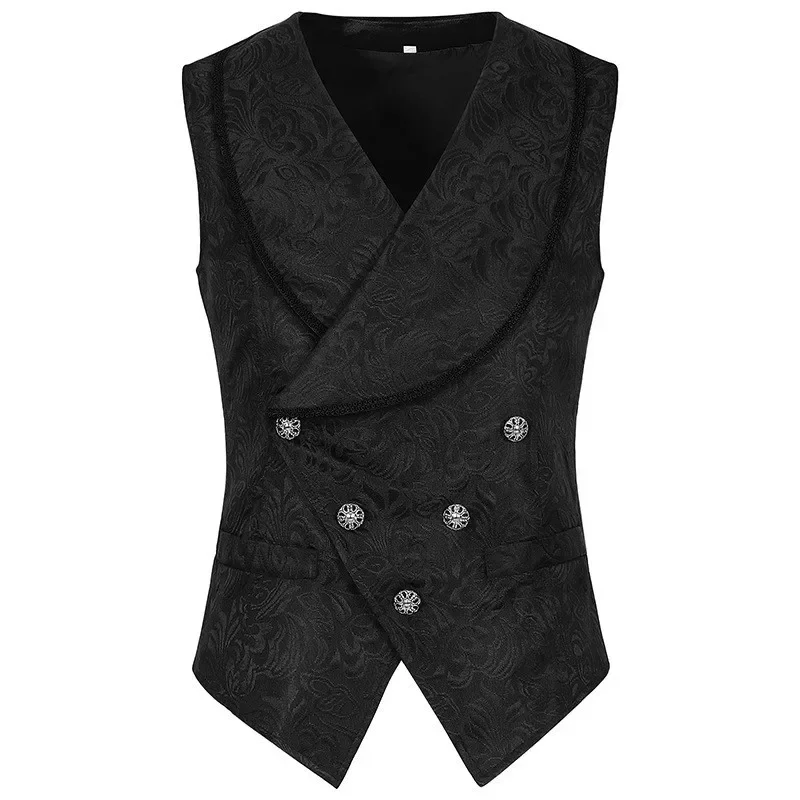 

New Men Medieval Gothic Suit Vest Homme Black Classic Wedding Ball Party Jacquard Dress Waistcoat