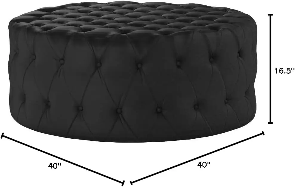 Modway Amour Faux Leather Button-Tufted Round Ottoman in Black