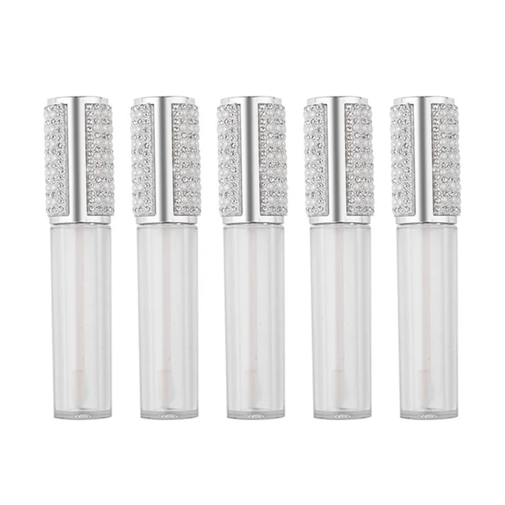 Tubos de brillo de labios recargables, contenedores DIY, botellas redondas compactas para color de labios, ligeras y fáciles de llevar para mujeres y niñas, 5 uds.
