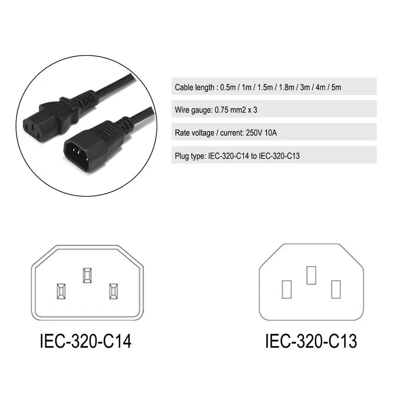 DJ Stage Light IEC C13 C14 Power Cable 0.5m 1m 6ft 3m 5m 10m IEC 320 C14 to C13 Extension Cord For PC Computer Monitor PDU UPS