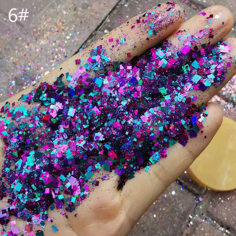 Glitter Nail Art Sequins, holográfica, Retângulo, Mix Shape, Hexágono, Manicure Nails Art, Decorações, Maquiagem, Face Powder Flocos, 1 Saco