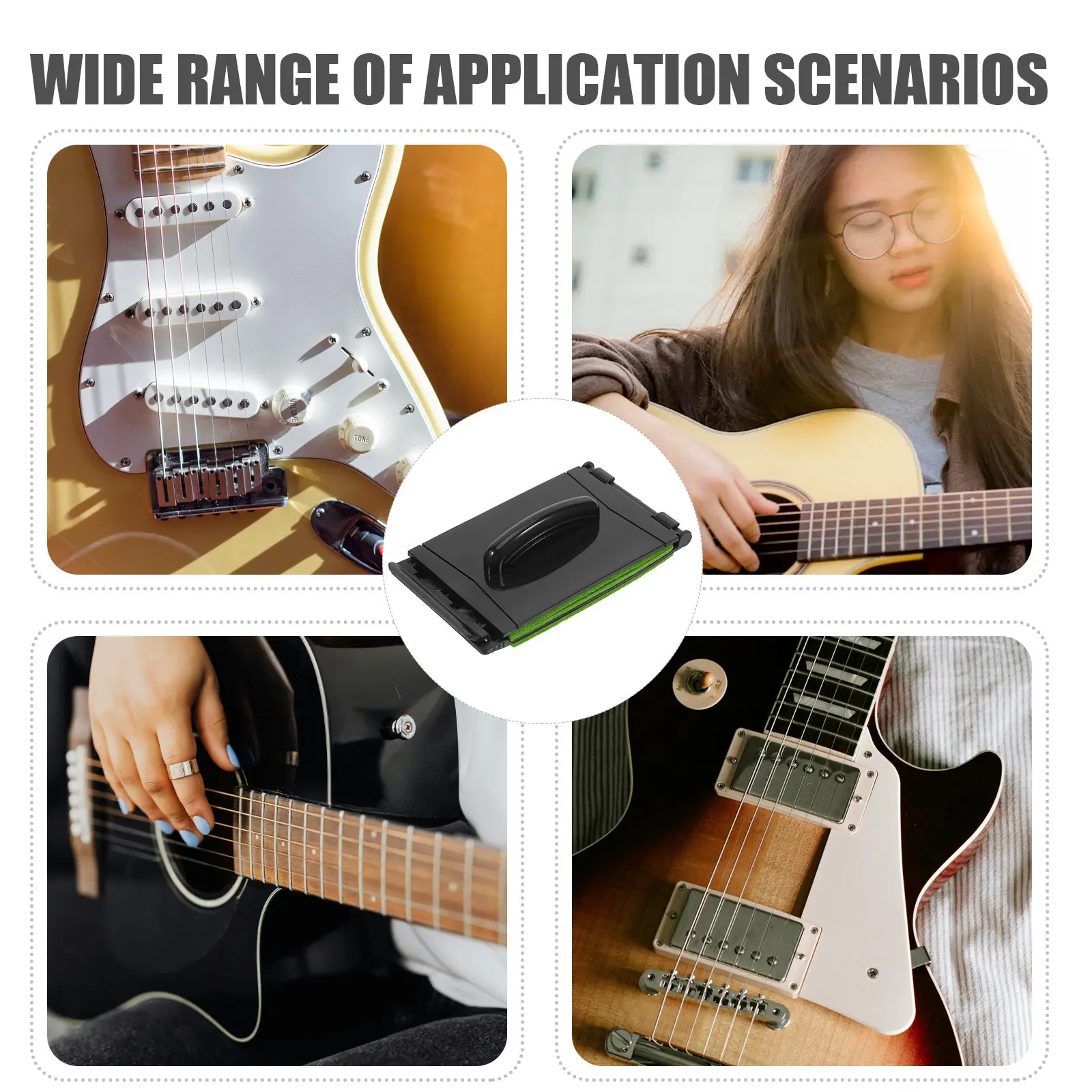 String Instrument Cleaner Scrubber Tool Ergonomic Handle Two Washable Felt Pads for Guitar Bass Ukulele Banjo Mandolin