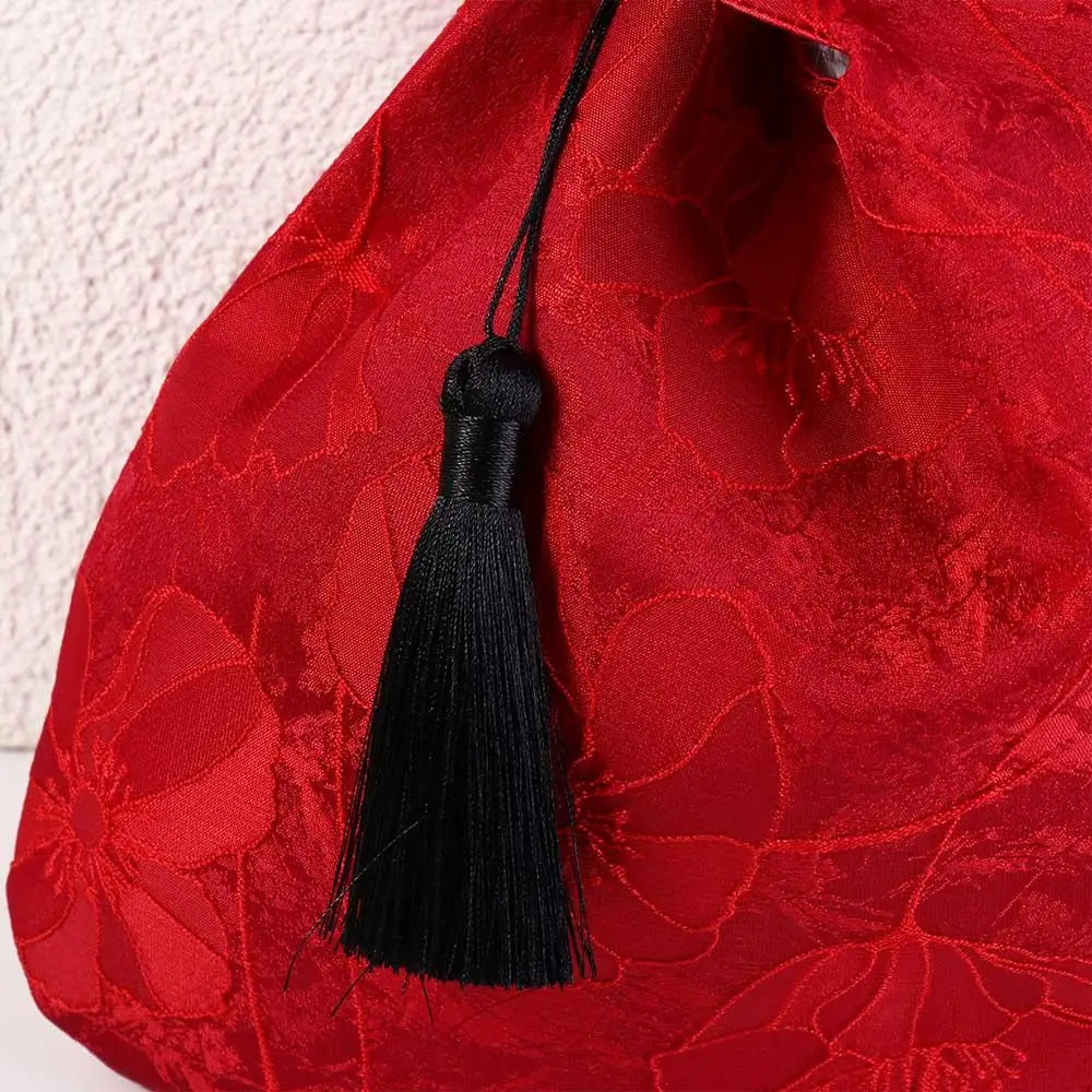 شيونغسام اكسسوارات شرابة عقدة حقيبة الرسغ زهرة قلادة الأحمر التطريز حقيبة يد مجوهرات التعبئة حقيبة حقيبة حلوى الزفاف