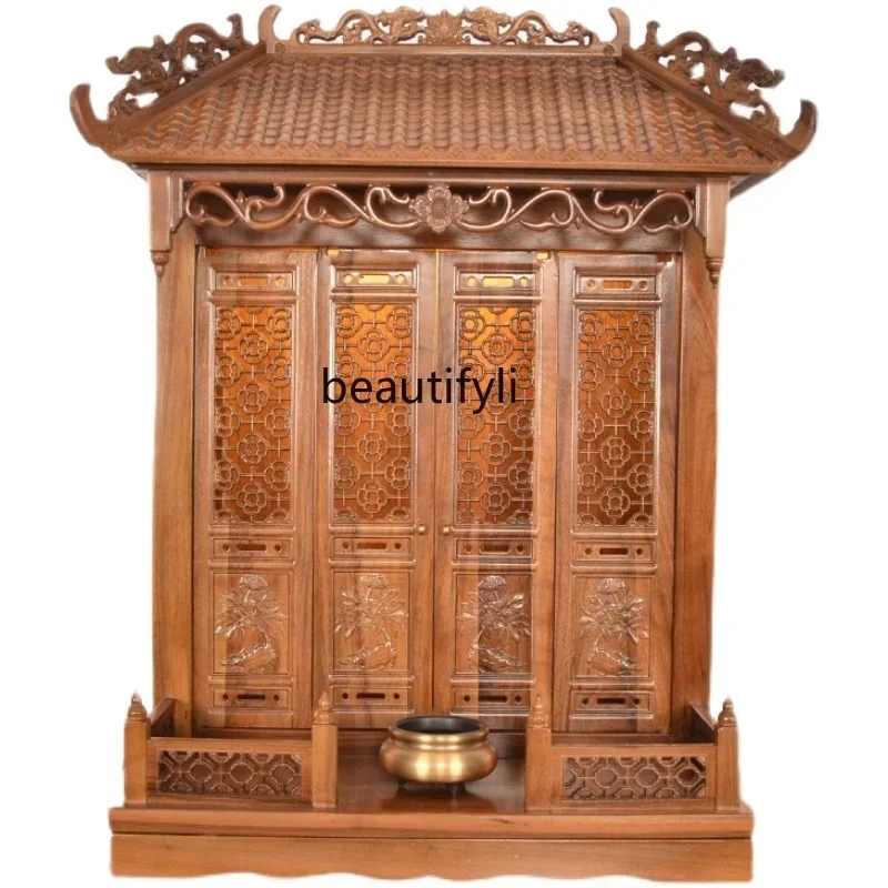 Y183ff Small Buddhist shrine with door wall-mounted shrine cabinet for household use Ancestor tablet shrine