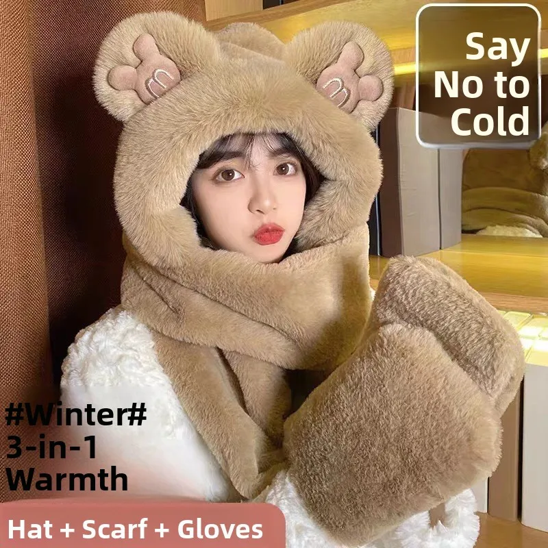 سميكة الصوف الشتاء ثلاث قطع مجموعة ميكي ماوس الأذن وشاح المتكاملة الدافئة الدببة الضخمة قبعة وشاح قفازات قبعة لخريف