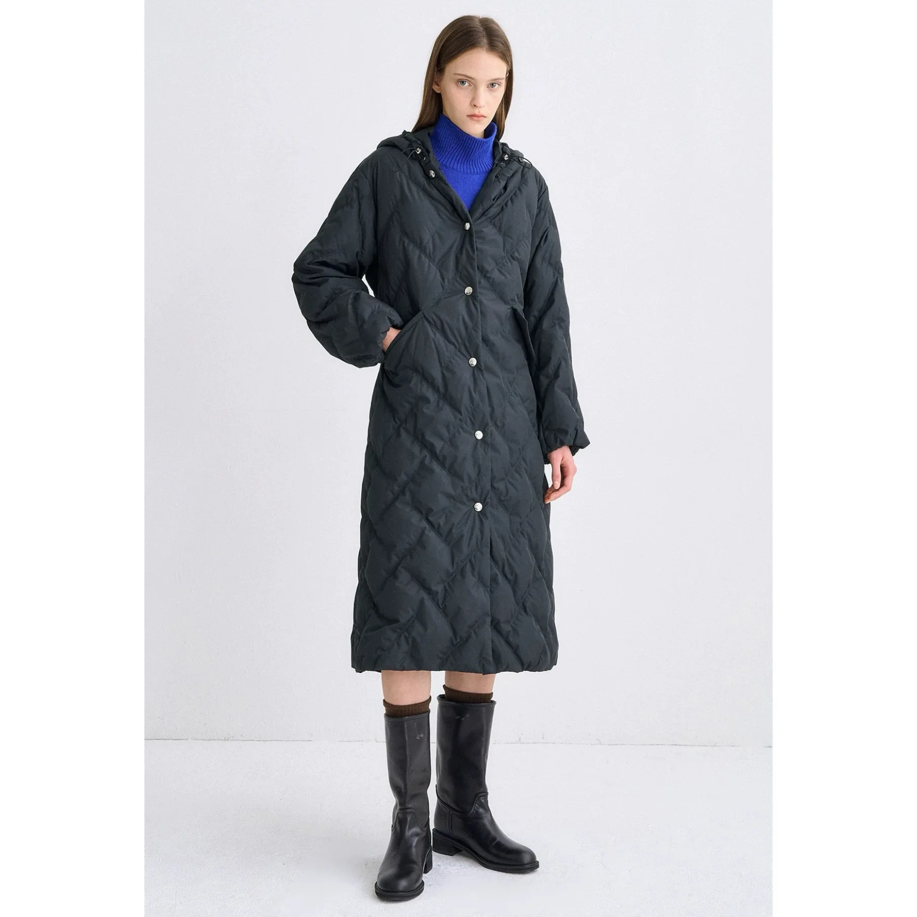 Thiened Long Goose Down Jaet Casual Hooded Varng Sle Commute Faion TIM25 Winter Damen Windjacke Mantel