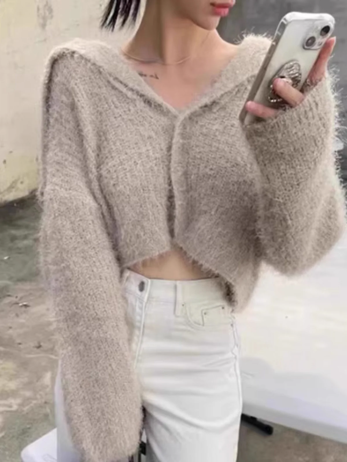 

Chic Navy Collar Knitted Soft Mink Simulation Sweater Coat Women's Autumn Winter Gentle Aosphere Single Button Open Cardiga...