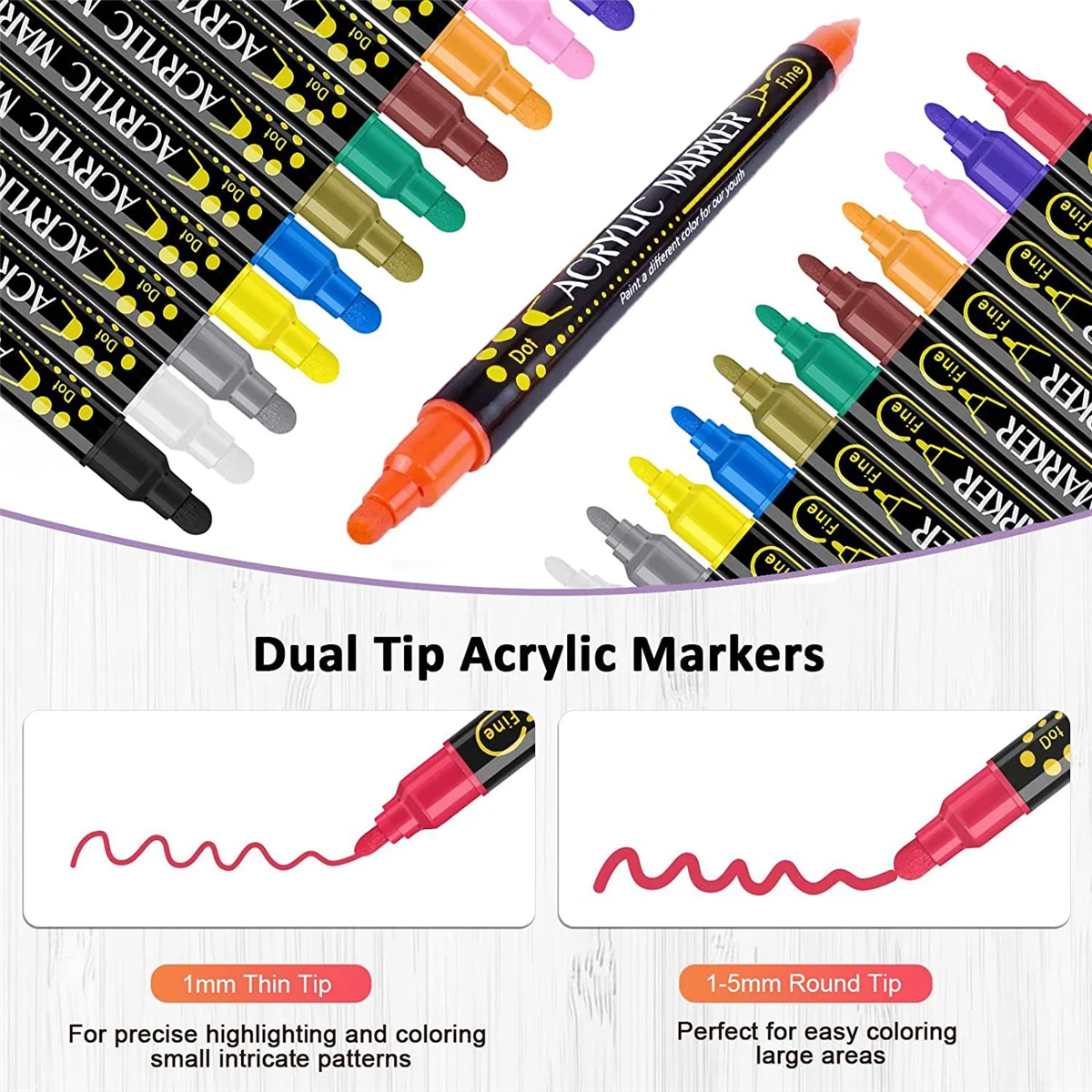 12 Colors Dual Tip Acrylic Paint Pens Markers, Acrylic Paint Pens for Wood, Canvas, Stone, Rock Painting, Glass Surfaces